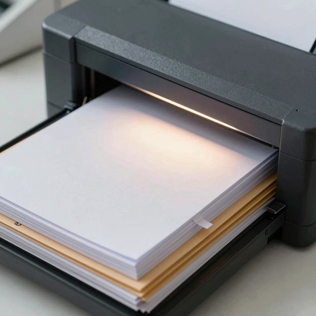 Document Scanning — stacked papers and folders being scanned