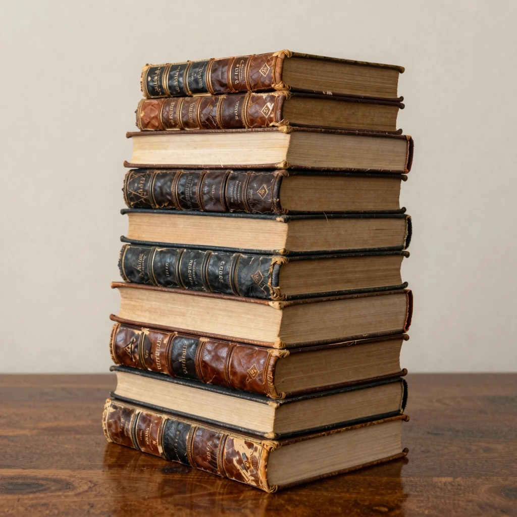 Stack of antique books and manuscripts